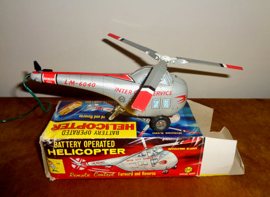 Vintage Tinplate Toy Battery Operated Helicopter By Louis Marx & Co In Its Original Box