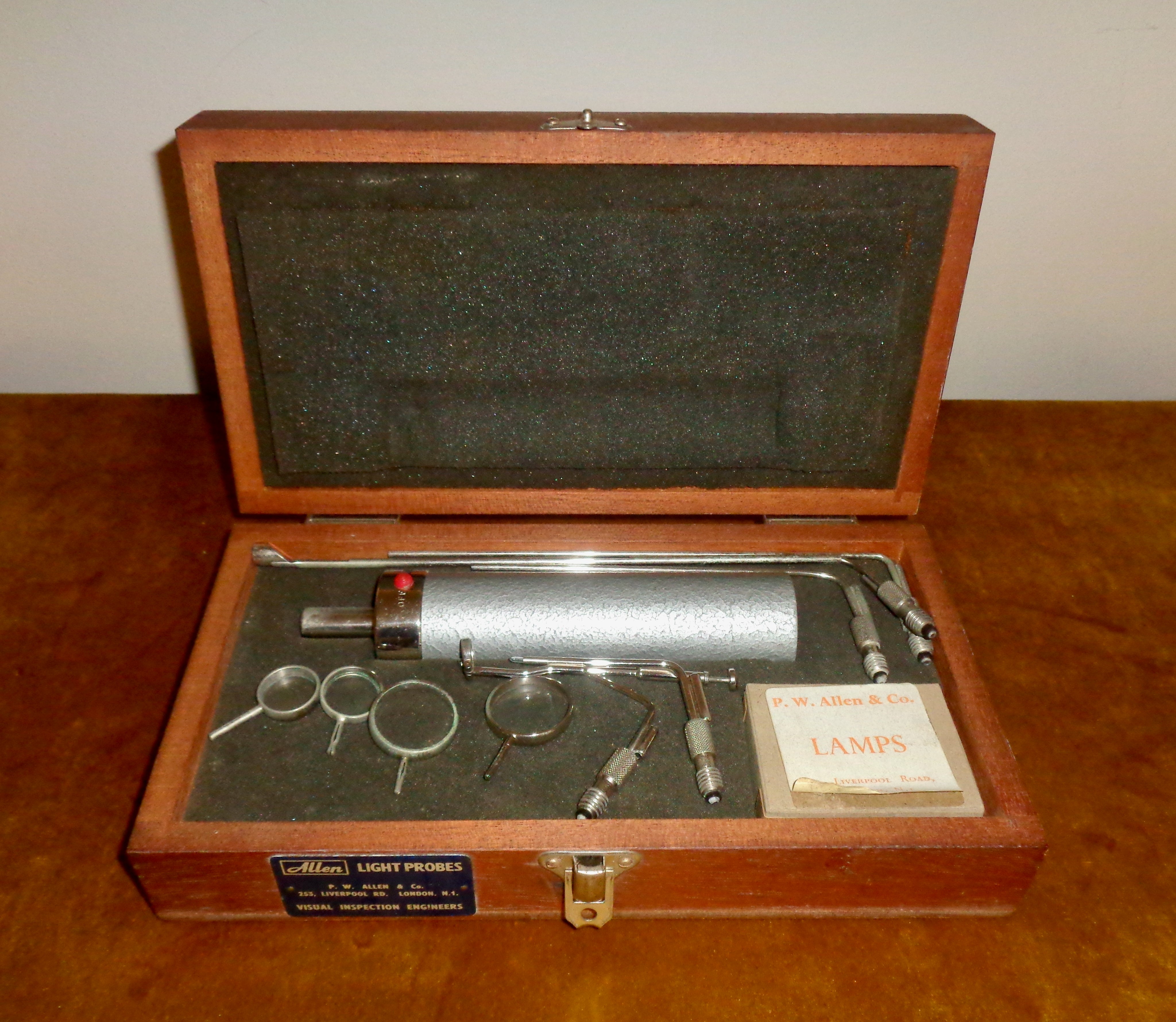 Vintage PW Allen Visual Inspection Light probes In A Wooden Case ...