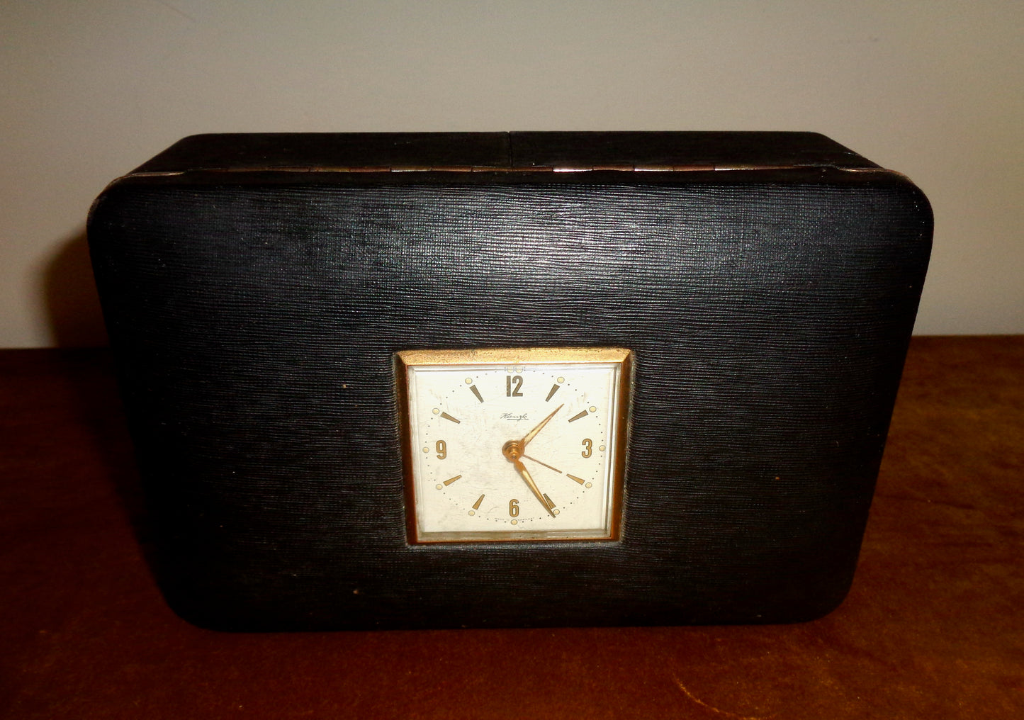 Vintage Kienzle Travel Clock Set In A Metal Jewellery / Cigar Case
