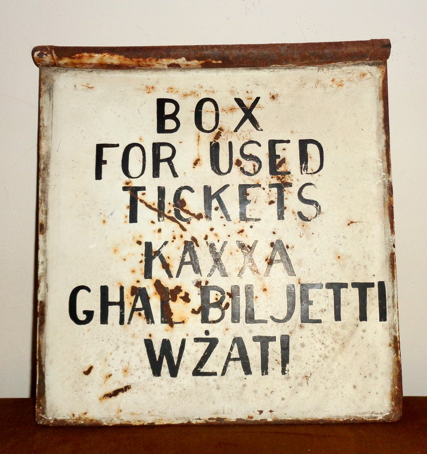 Vintage Maltese Single Sided Metal Sign For Used Bus Ticket Disposal