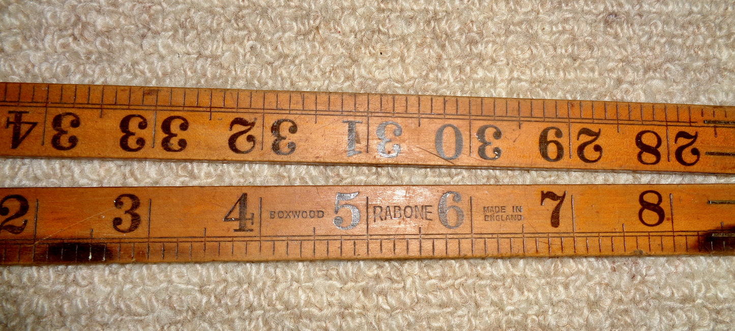 1950s Rabone 3ft Box Wood & Brass Folding Ruler
