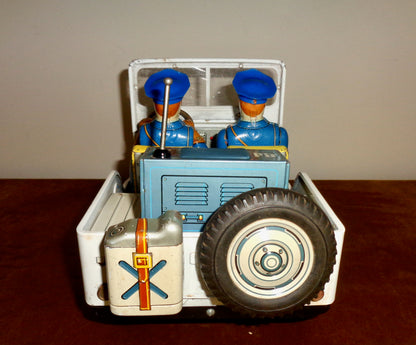 Vintage Tinplate TN Tomura Battery Operated Police Jeep Made in Japan