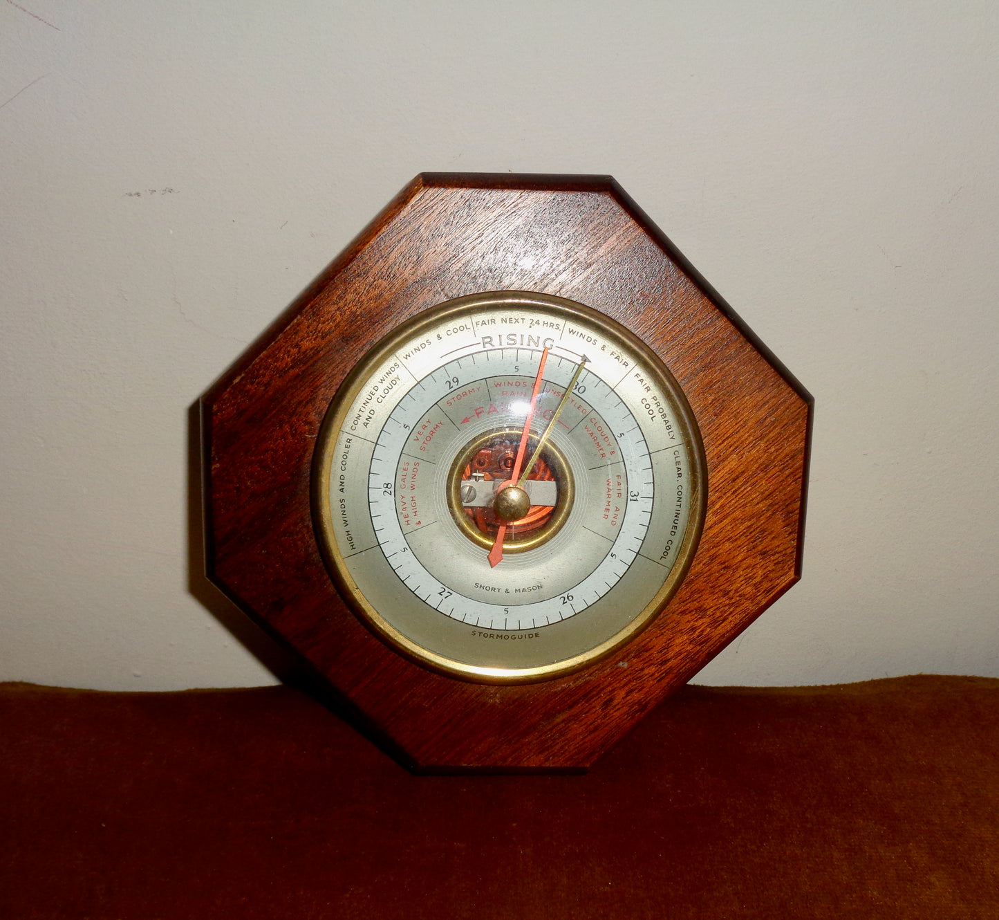 1960s Short & Mason Stormoguide Wall Mounted Barometer In An Octagonal Wood Surround