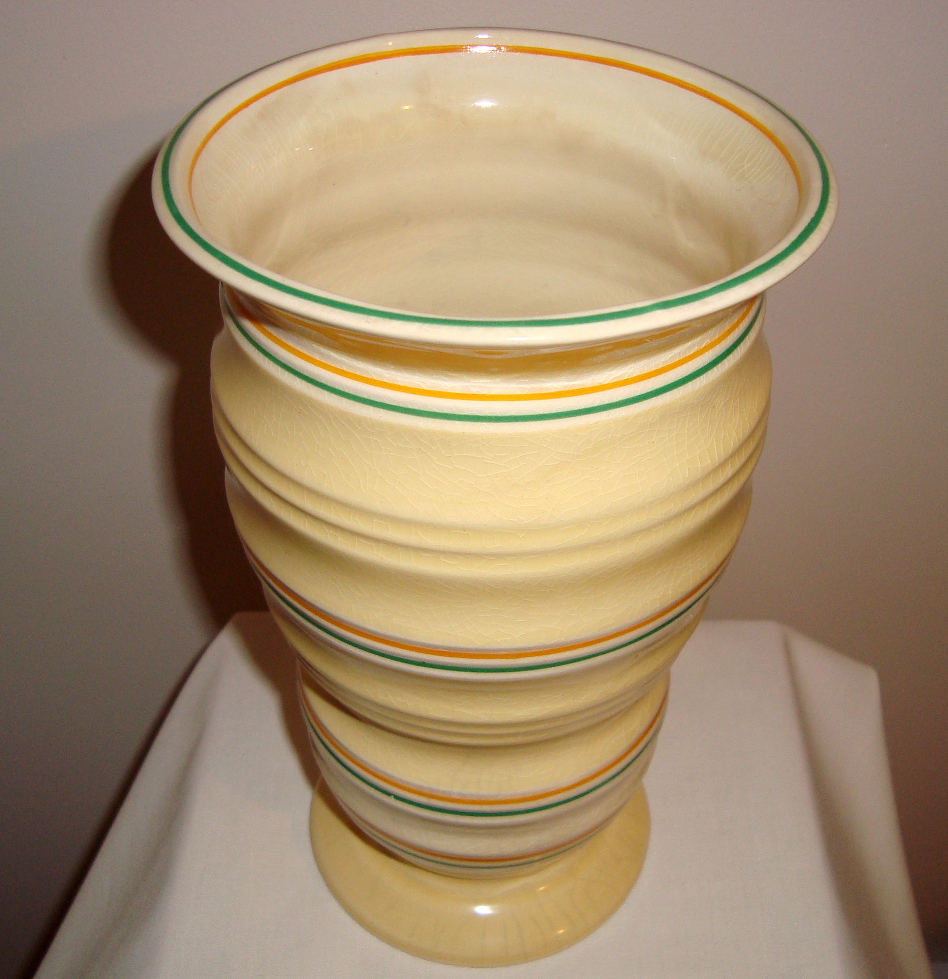 1940s Burgess & Leigh Burleigh Ware 114 Yellow Annulus vase
