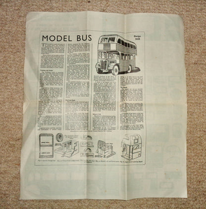 1940s Hobbies Model Pattern no.2638 For A Wooden Double-Deck Bus