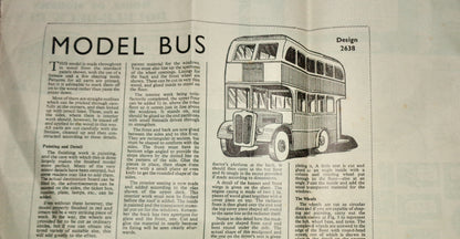 1940s Hobbies Model Pattern no.2638 For A Wooden Double-Deck Bus