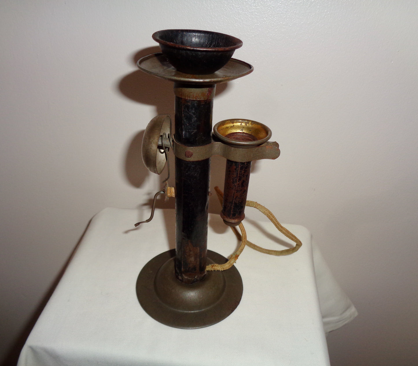 1920s Children's Metal Candlestick Toy Telephone