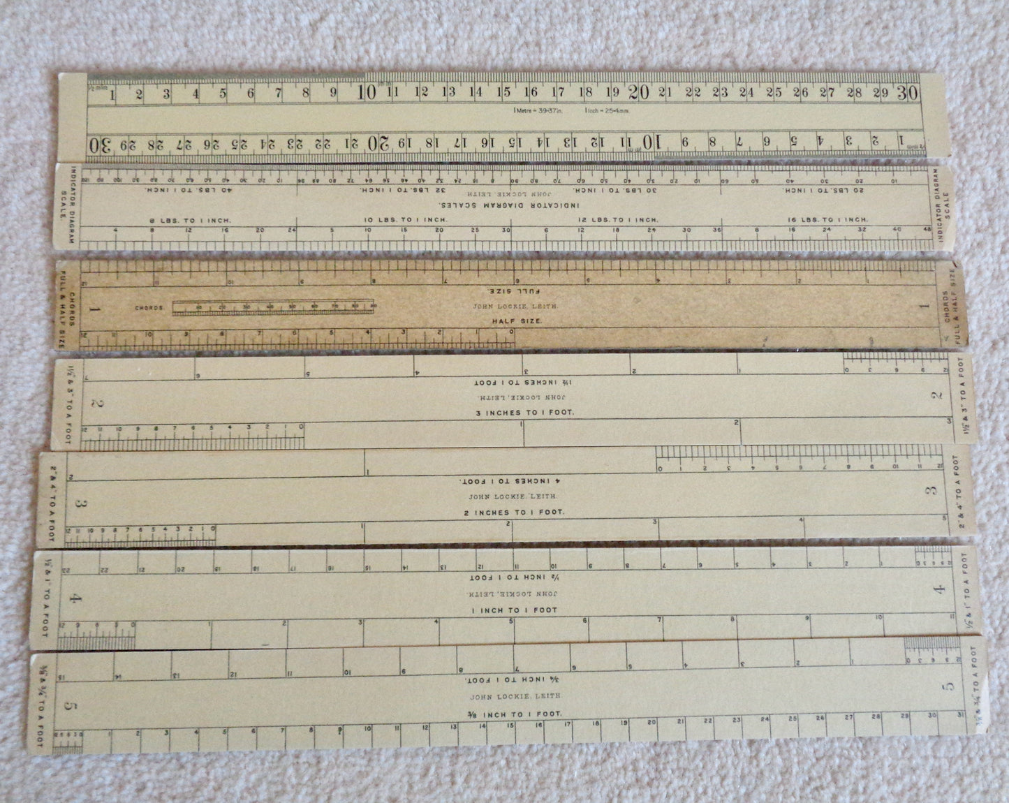 1920s Lockie's Marine Engineers Drawing And Indicator Diagram Scales In Original Box