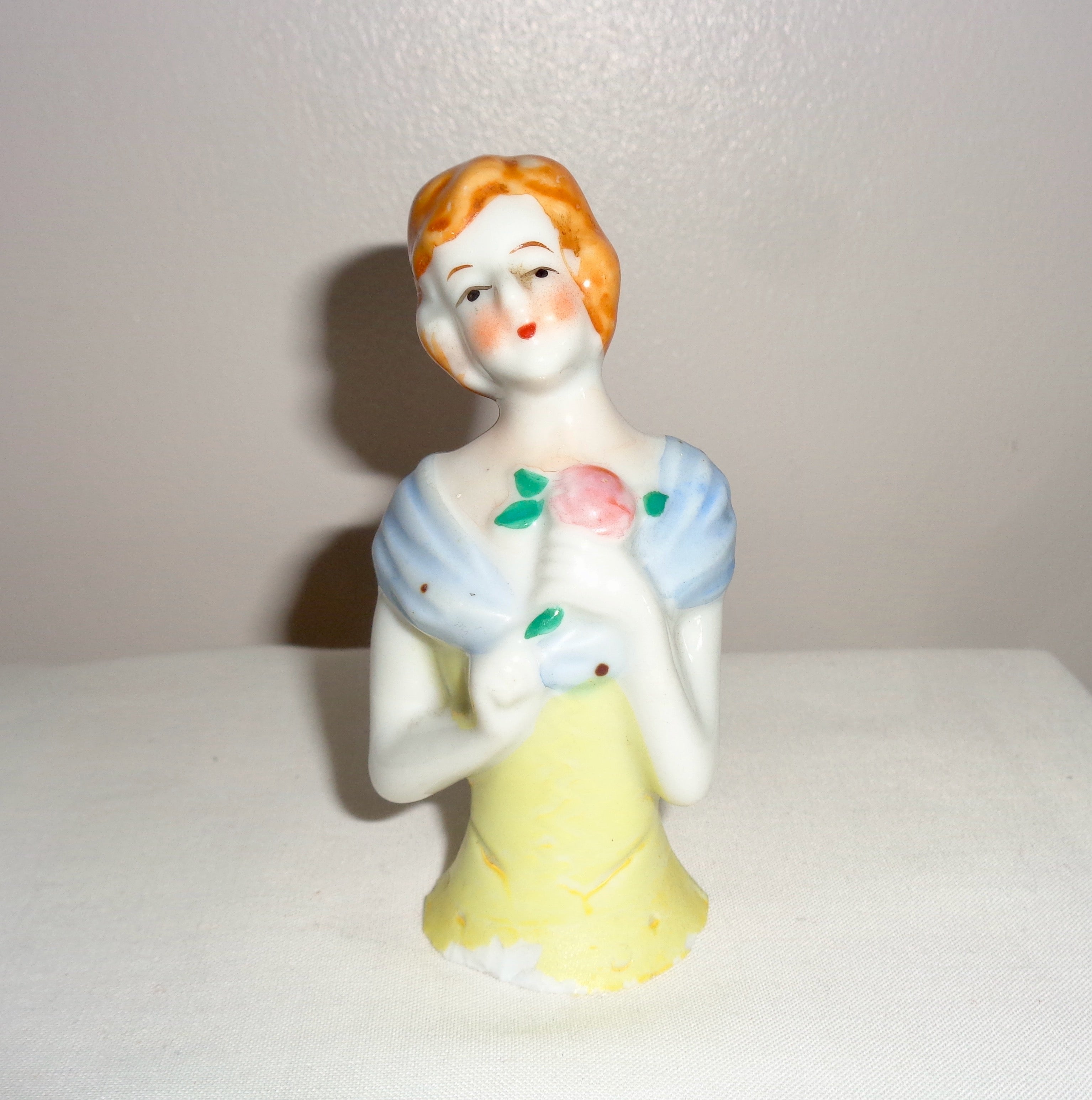 Vintage Japanese Half doll China Pin Cushion Lady (Yellow dress ...