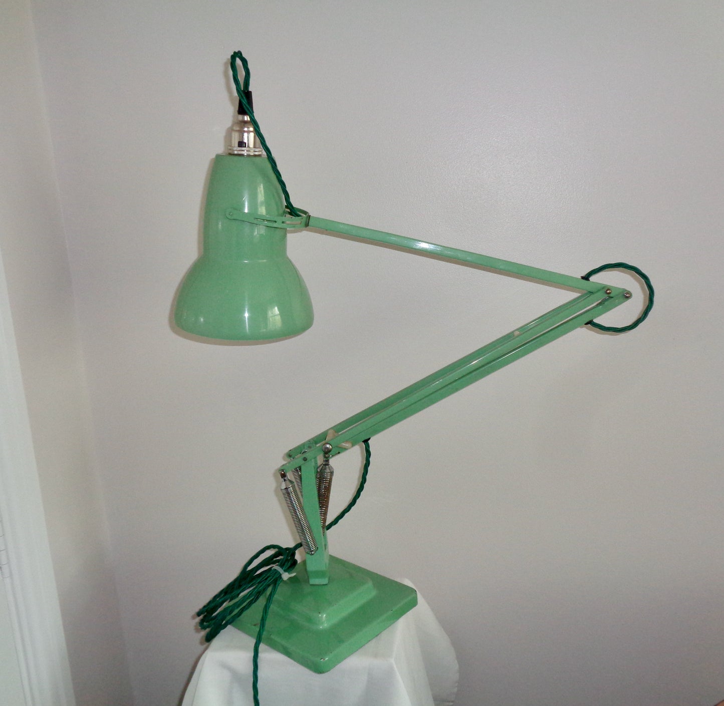 Vintage Anglepoise 1227 1960s Green Desk Lamp With Green Flex