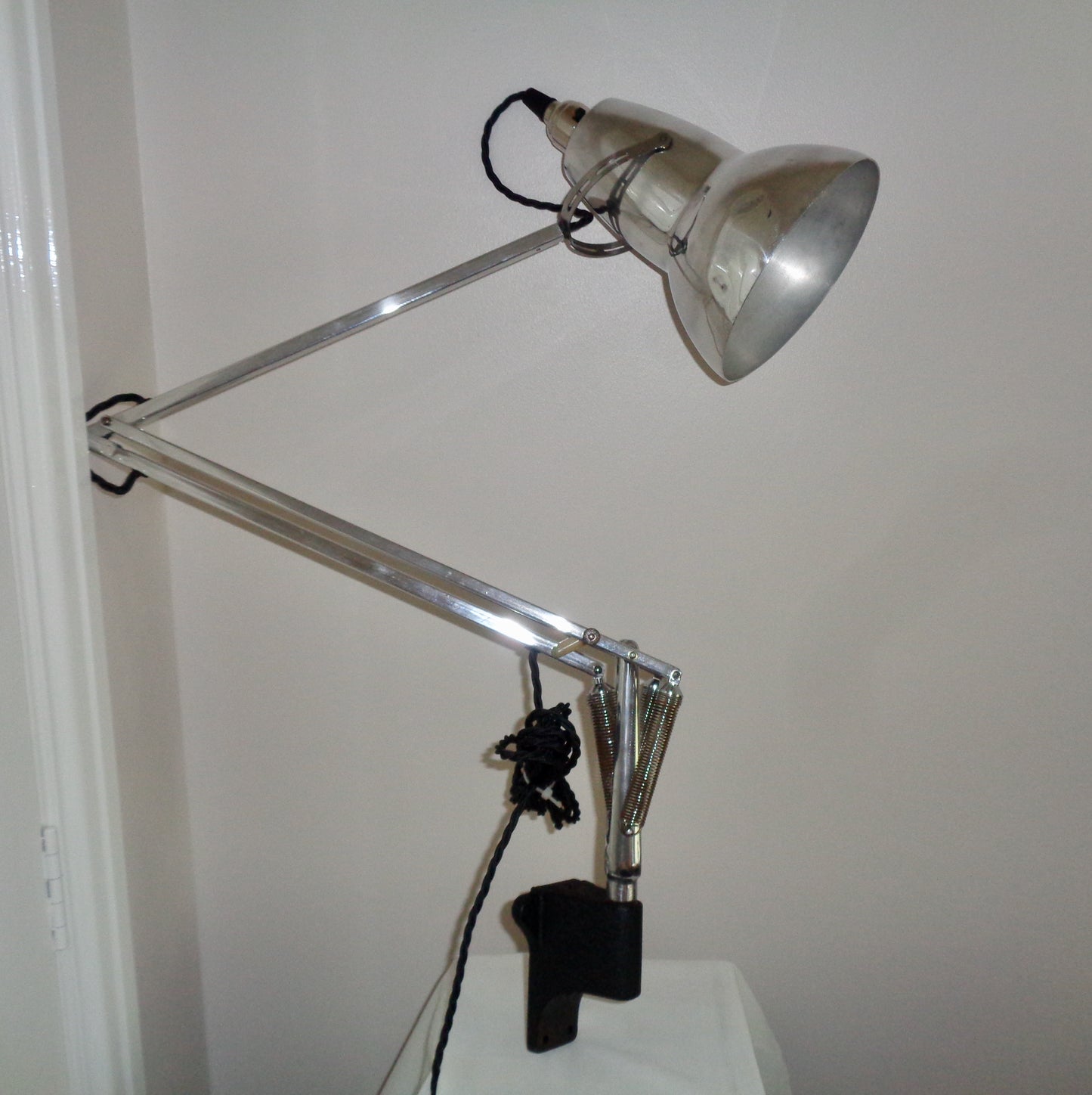 Vintage Anglepoise 1227 Wall Mounted Polished Chrome Lamp With Black Flex