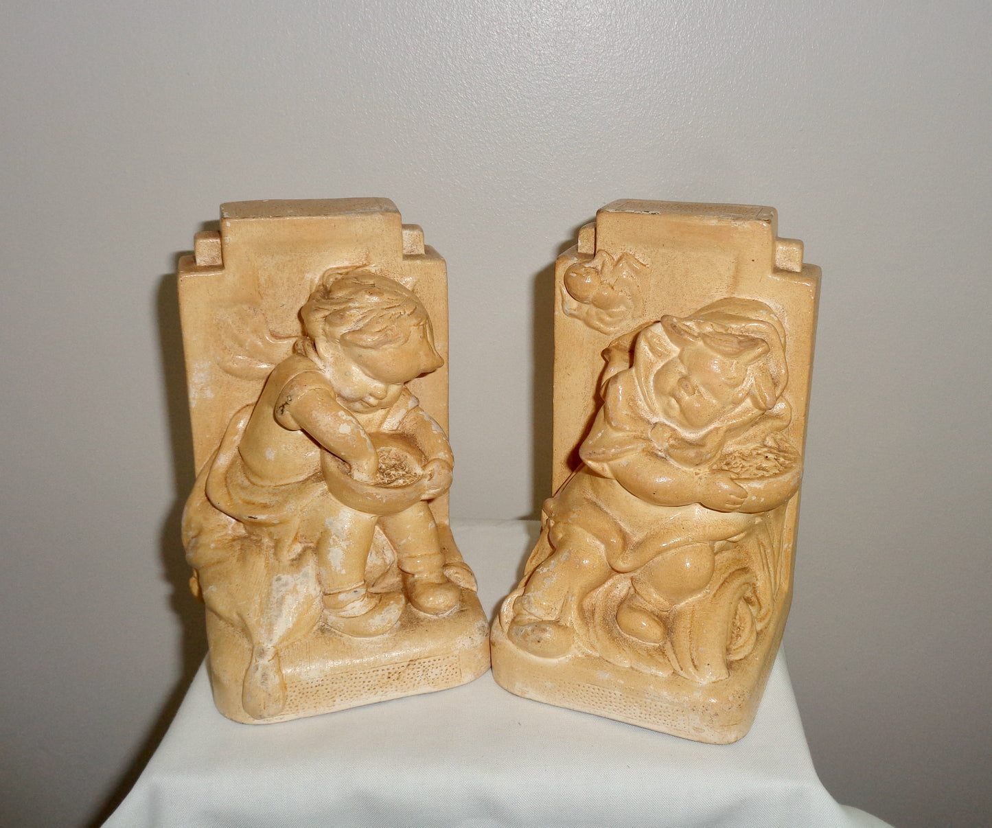 Pair Of Vintage Bretby Art Pottery Nursery Rhyme Bookends Models 3262 and 3263