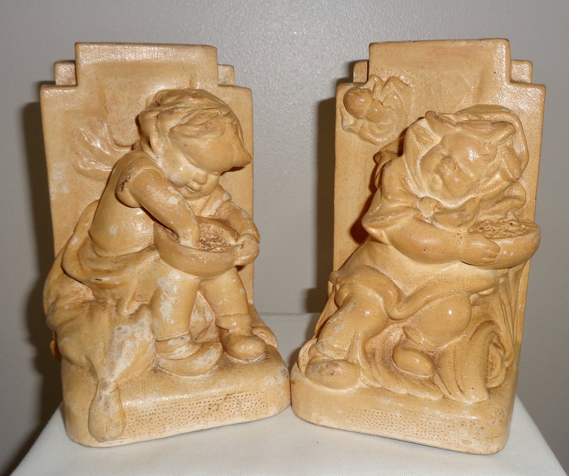 Pair Of Vintage Bretby Art Pottery Nursery Rhyme Bookends Models 3262 and 3263