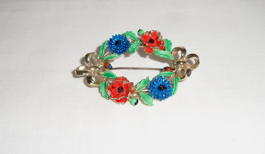 Vintage Poppy and Cornflower Remembrance Brooch