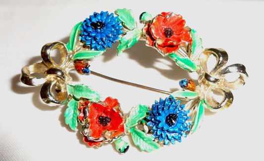 Vintage Poppy and Cornflower Remembrance Brooch