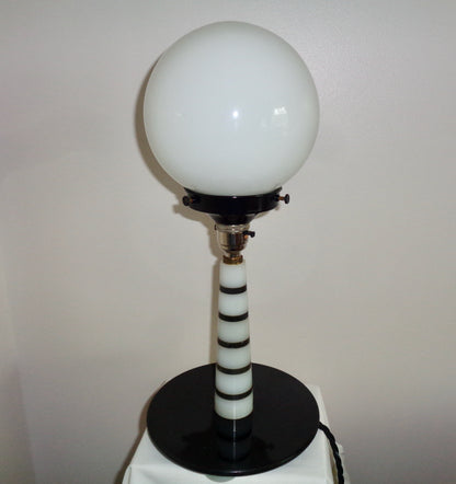Bakelite Art Deco Black And White Globe Table Lamp