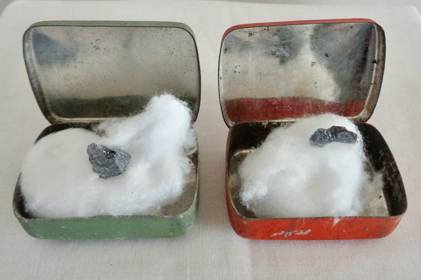 Pair of 1920s Herzite/Cymosite Radio Detector Crystal Tins With Crystals