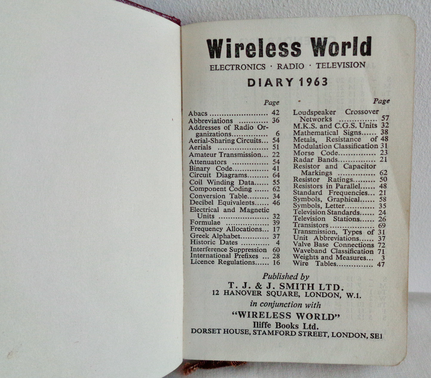 1963 The Wireless World Pocket Diary By TJ & J Smith