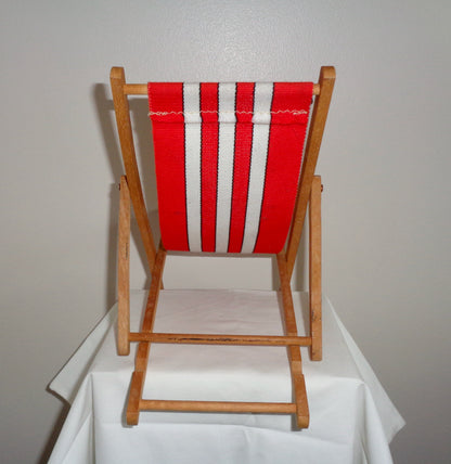 Vintage Miniature Toy Deck Chair Made From Wood & Canvas