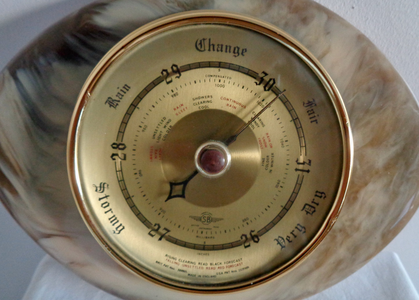 Vintage Shortland SB Aneroid Barometer With Brass Finish / Faux Onyx Surround
