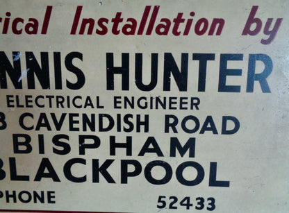 Original Vintage Metal Sign Electrical Installation By Dennis Hunter