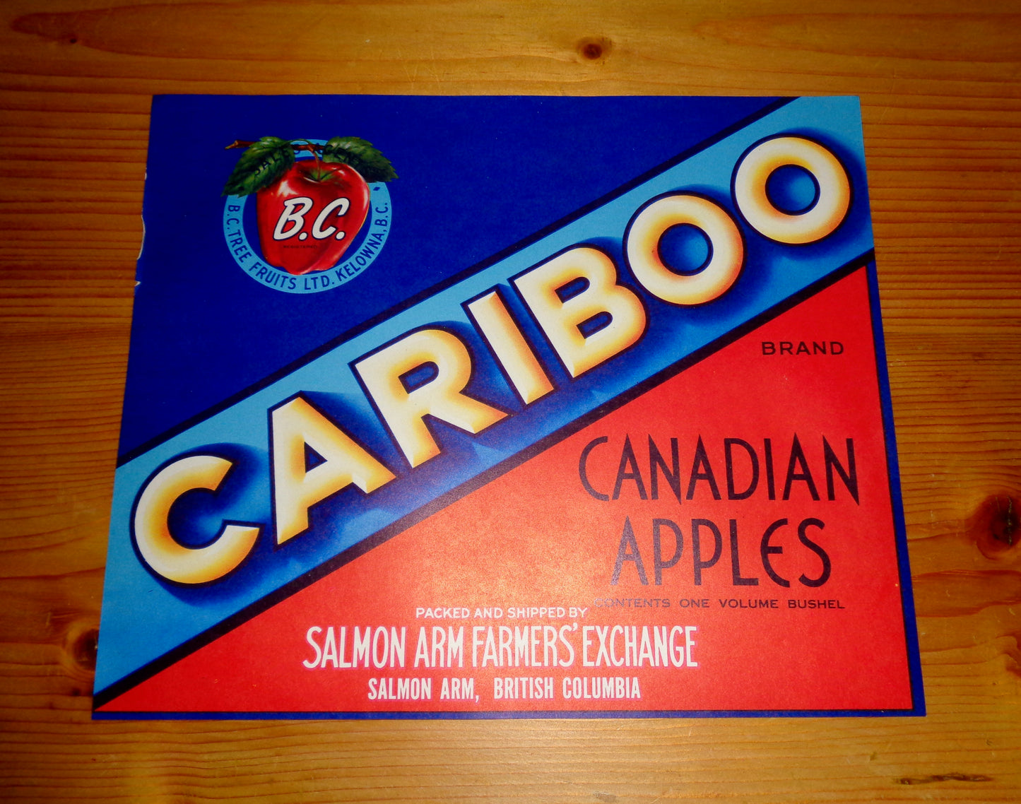 Vintage Original Fruit Crate Labels For Cariboo Apples and Trout Wenoka Apples