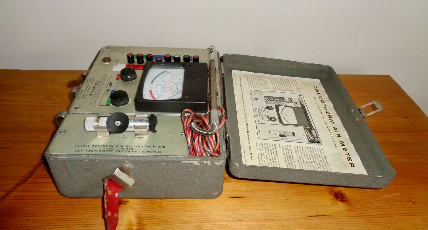 Vintage Anemotherm Air Meter Model 60 In A Metal Case
