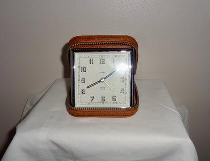 Vintage Smiths Travel Alarm Clock In A Zippered Leather Case