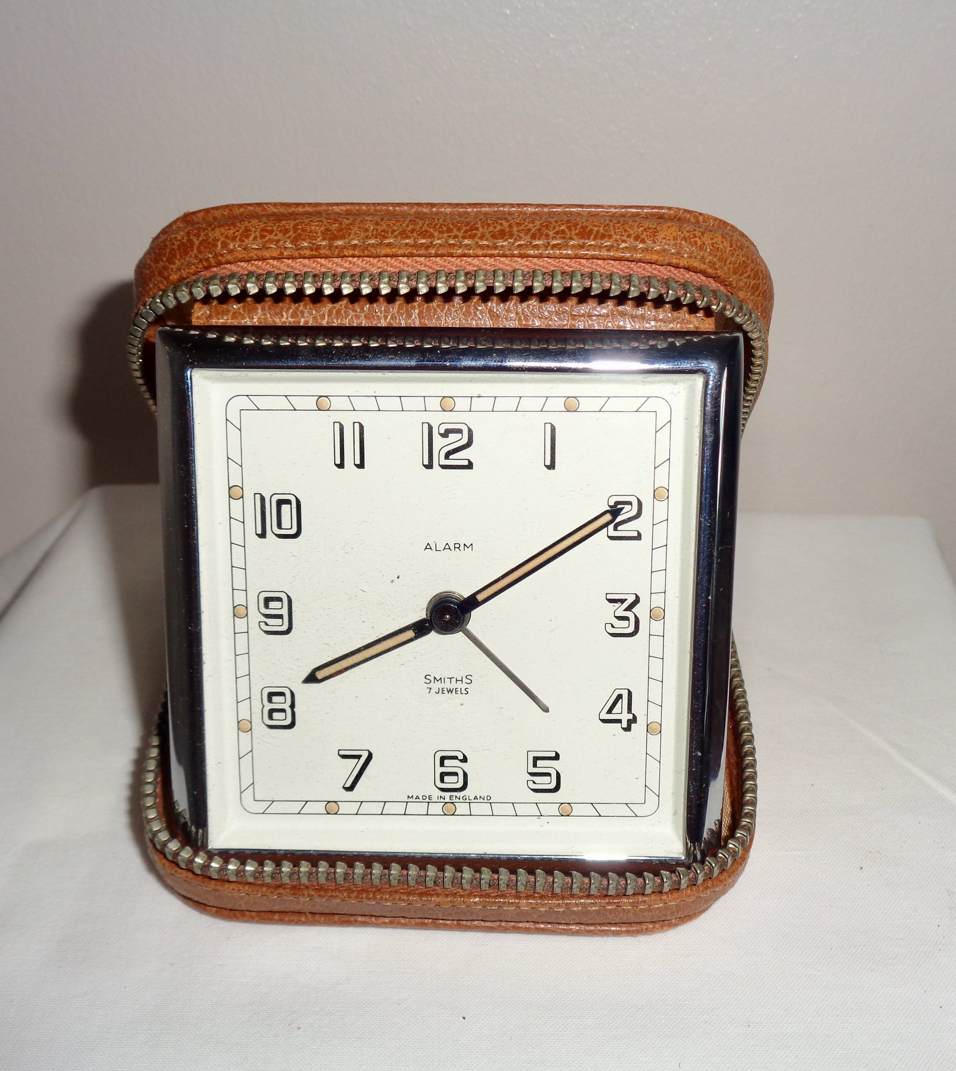 Vintage Smiths Travel Alarm Clock In A Zippered Leather Case