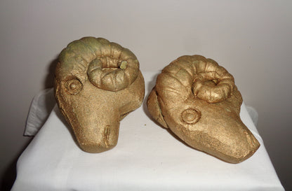 Pair of Moulded Gold Coloured Rams Head Finials
