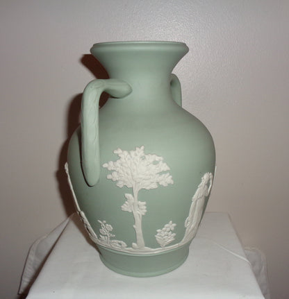 Vintage Dudson Hanley Green Jasperware Two Handled Urn Vase
