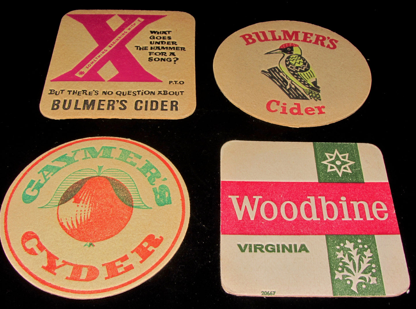 Selection Of Four Vintage Bar Mats/Coasters. Gaymers Cyder/Woodbine/Bulmers Cider