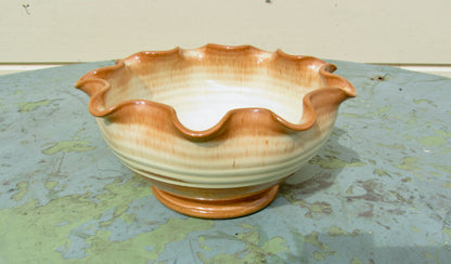1950s Prinknash Abbey Pottery Fluted Brown and Cream Bowl