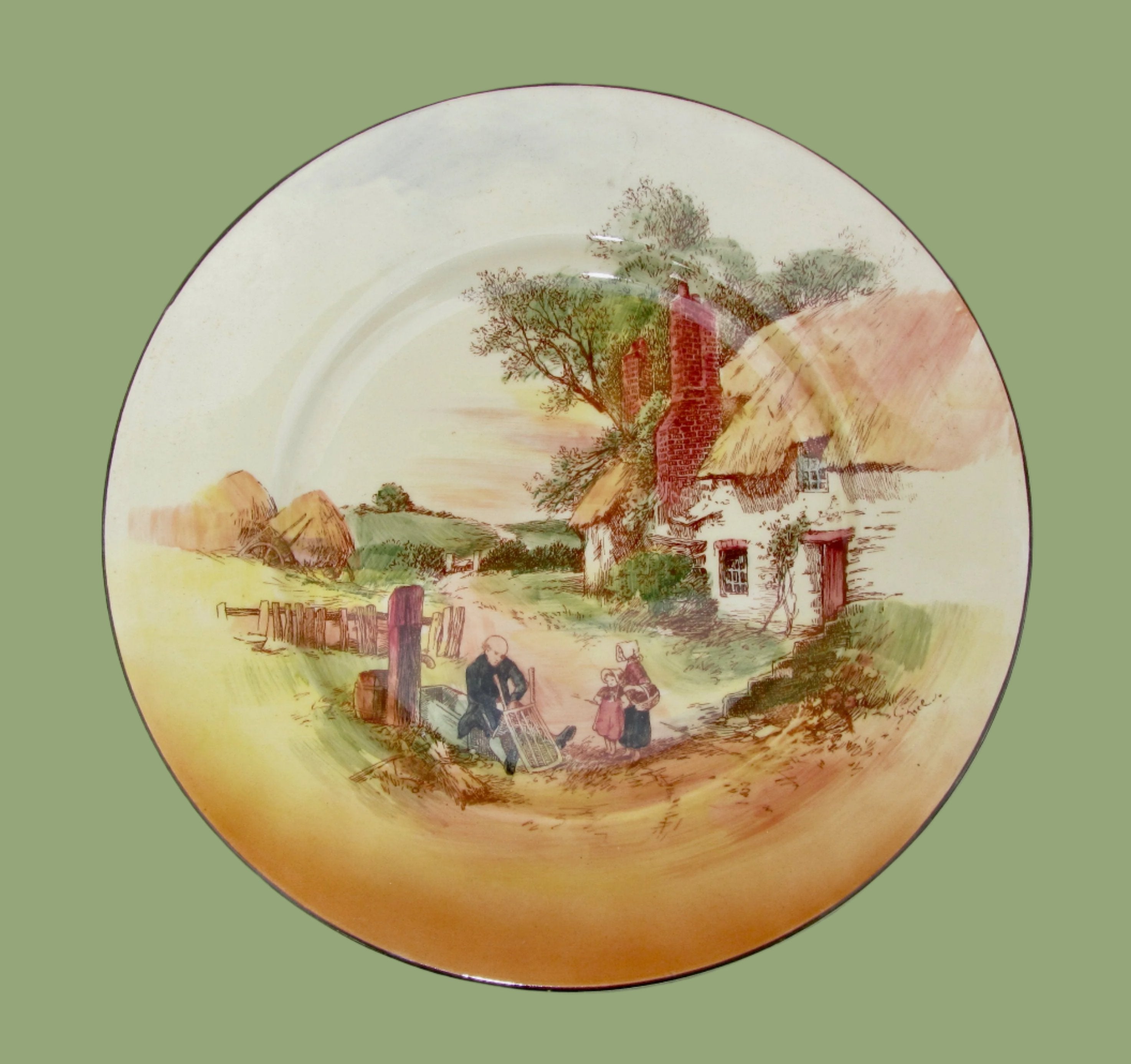 Royal Doulton DINNER PLATE - Timber Wagon Scene - D 6307 - Rural Country - English Countryside - Horses store Logs Trees - Vintage China - England