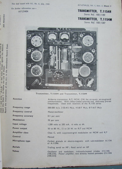1950s Concise Details of Radio Equipment Air Publication AP2276A Volume 1 Second Edition Admiralty BR 333(2)