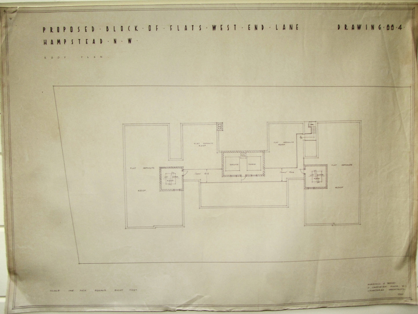 1935 Marshall & Tweedy Architect Drawings West End Lane Hampstead 88.4 Roof Plan