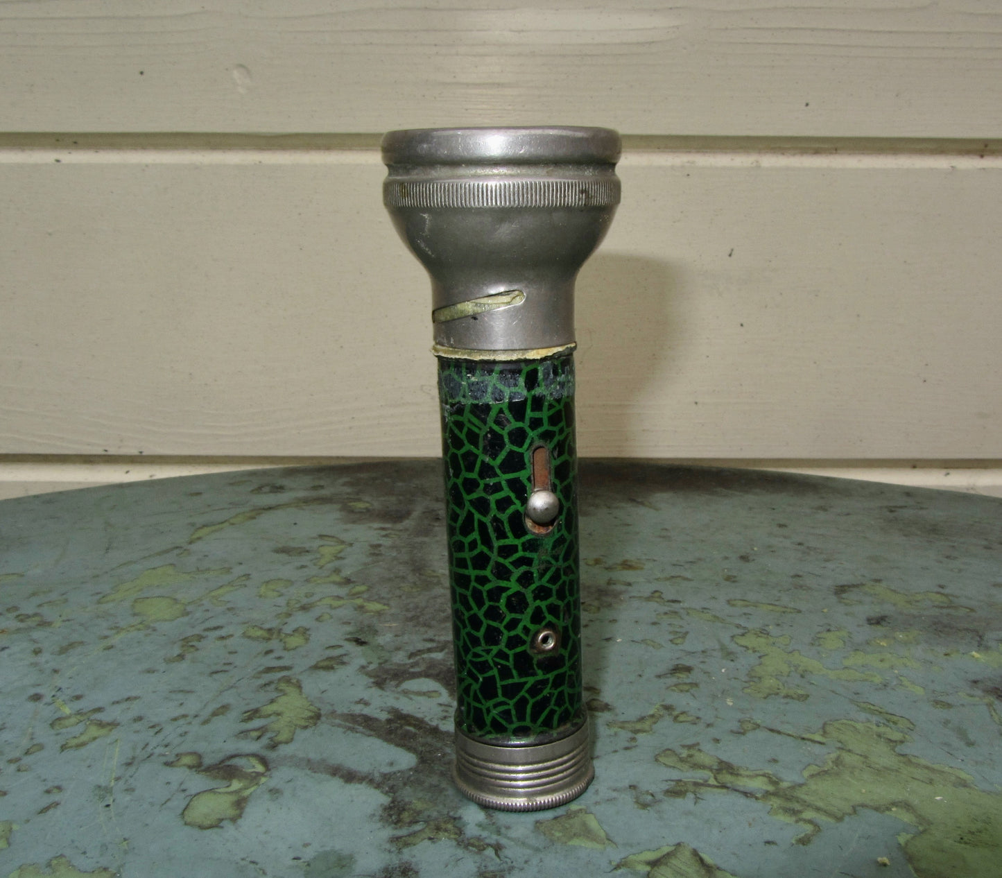 1950s Vintage Chrome Torch With Green Lithographed Surface