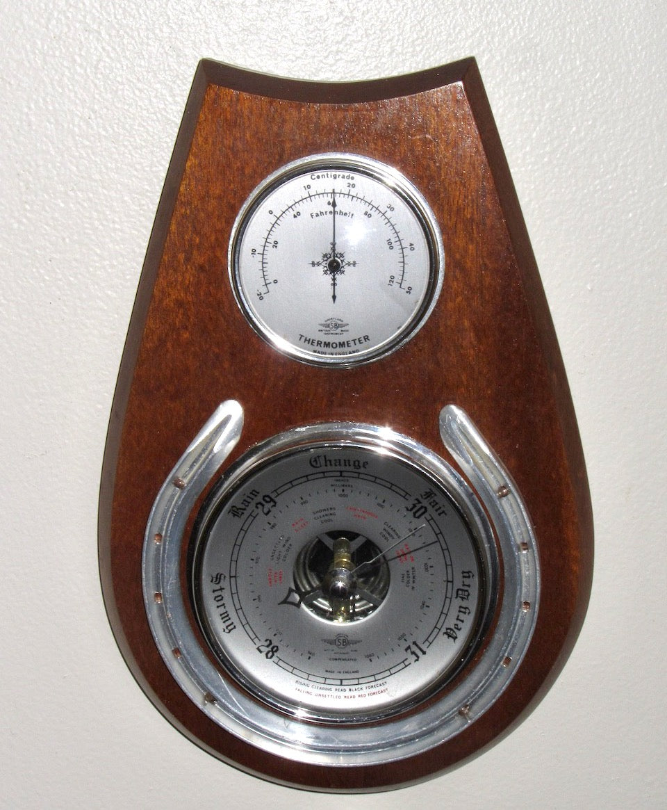 1950s Shortland SB Aneroid Barometer and Thermometer In A Wood Surround