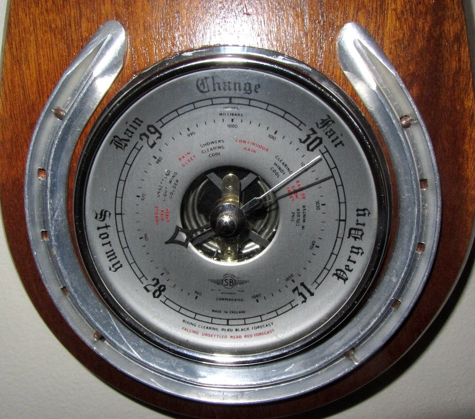 1950s Shortland SB Aneroid Barometer and Thermometer In A Wood Surroun ...