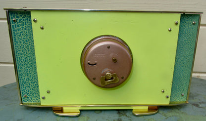 Vintage METAMEC Atomic Eye Shelf/Mantle Clock In Brass With Green Crackle Glaze Finish