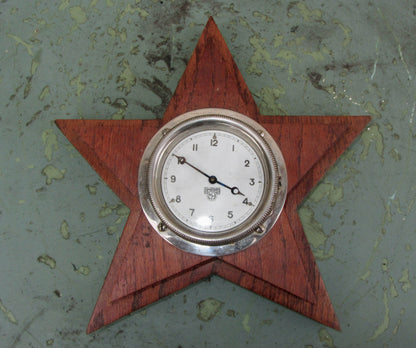 Vintage Smiths Motor Car Dashboard Clock Wood Mounted In A Star Shape