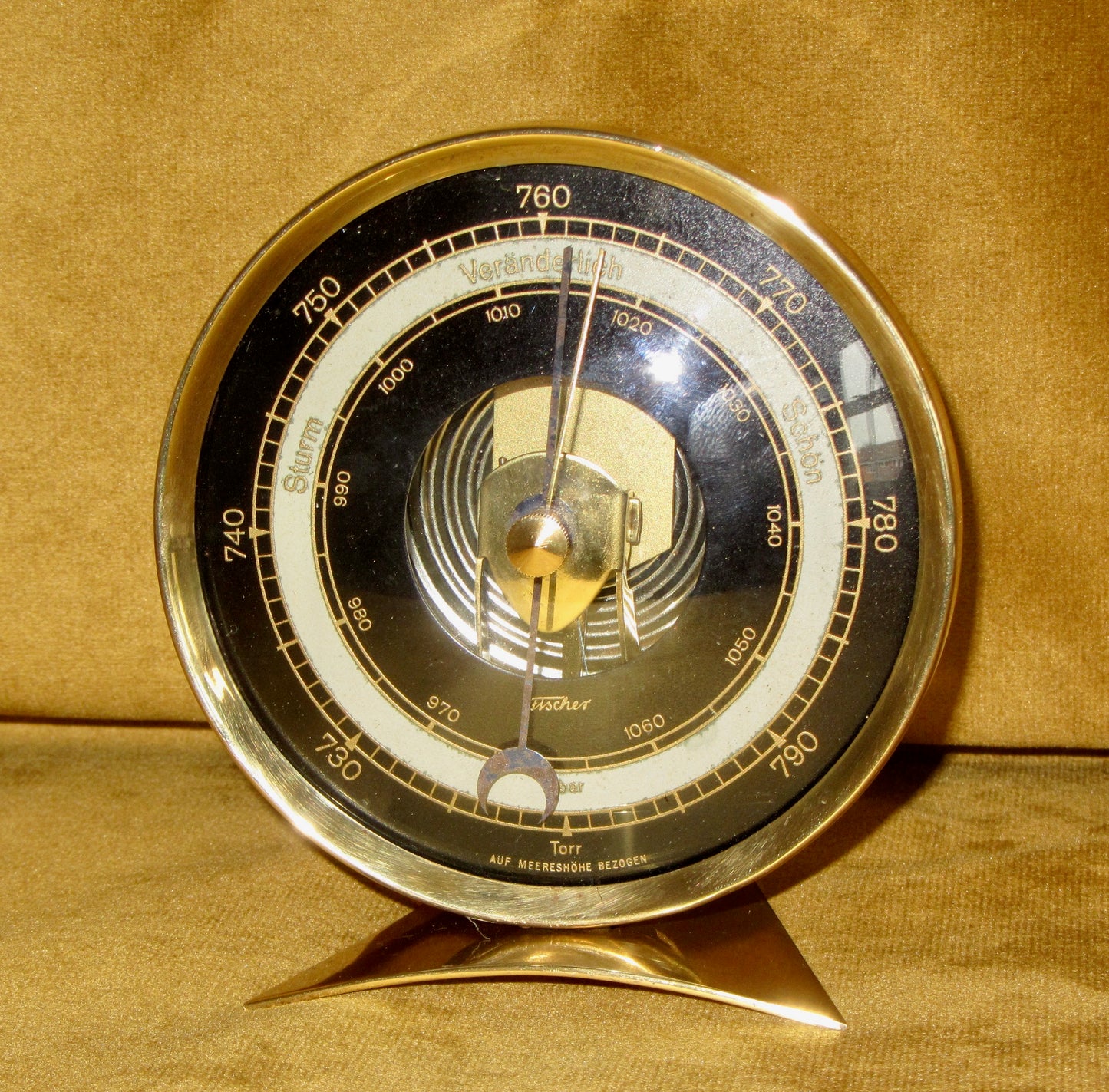 1950s Fischer Brass Desk Top Aneroid Barometer