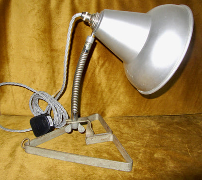 Vintage Industrial Desk Lamp With Metal Triangular Base And Metal Lampshade