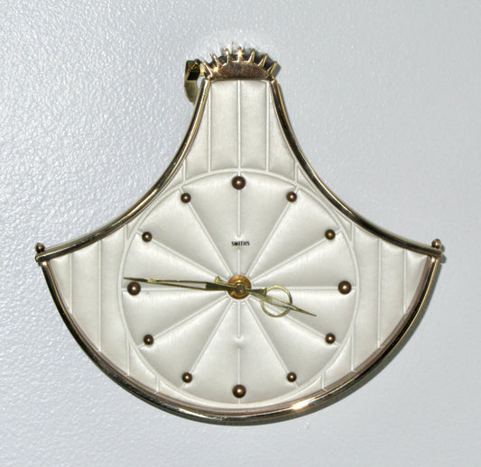 1950s Vintage Smiths Brass Fan Shaped Mechanical Wall Clock