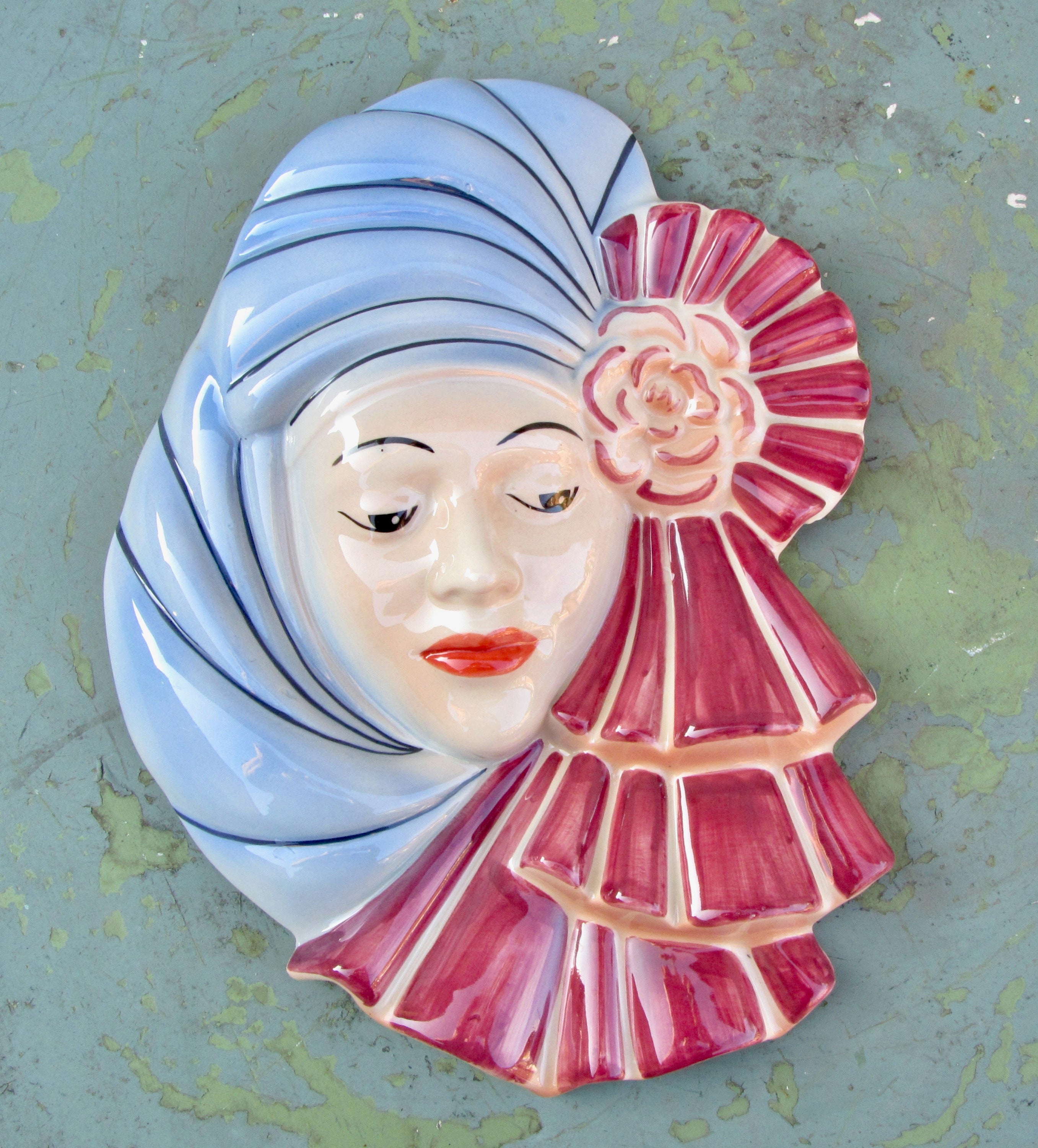 Art Deco Lady Crown Devon Wall Plaque By Dorothy Ann In Blue And Red ...