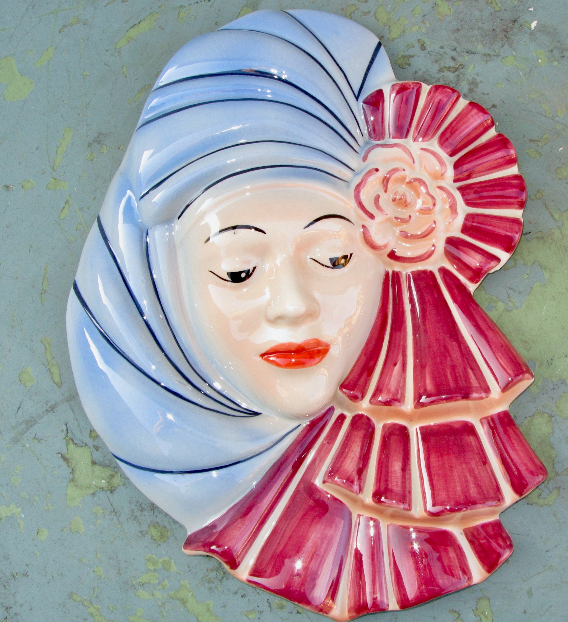 Art Deco Lady Crown Devon Wall Plaque By Dorothy Ann In Blue And Red