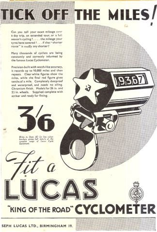 Vintage Joseph Lucas M24 Cyclometer Bicycle Mileage Meter
