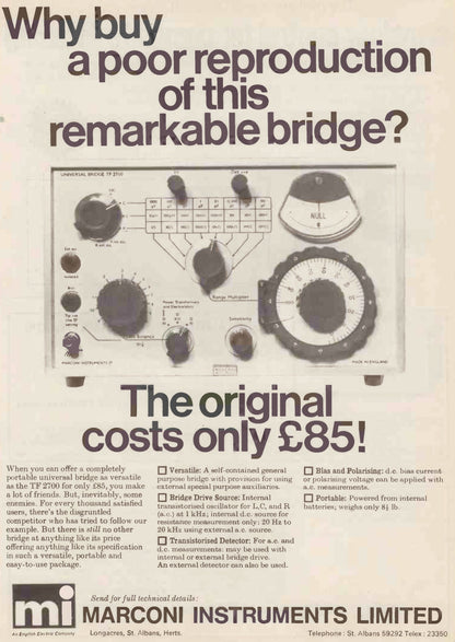 Vintage 1960 Universal LCR Bridge TF2700 By Marconi Instruments Ltd