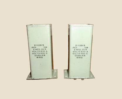 Pair Of Dubilier Paper In Oil Block Capacitors 2uF @ 800V. Brand New old stock