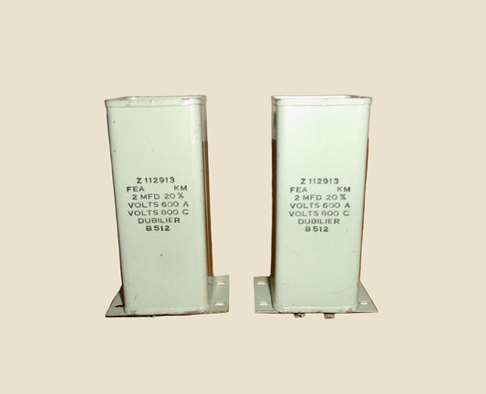 Pair Of Dubilier Paper In Oil Block Capacitors 2uF @ 800V. Brand New old stock